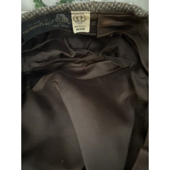 Vintage‎ Men’s Wool Brown Gray Tweed Driver Cap Union Made Marked M Fits S Lined - Picture 16 of 16